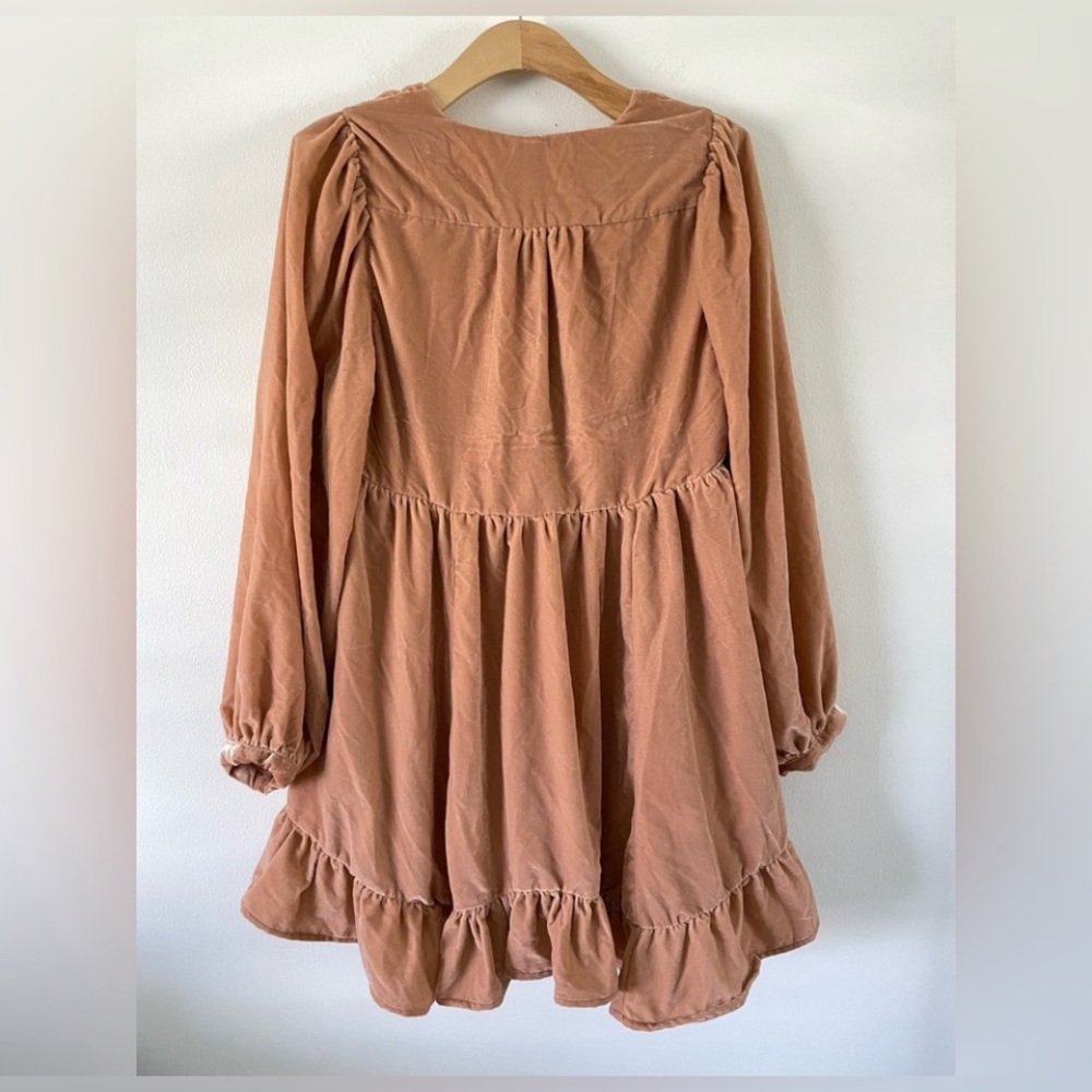 Free People Estella Velvet Babydoll Mini Dress Boho Ruffled Western Dusty Rose - Picture 4 of 7